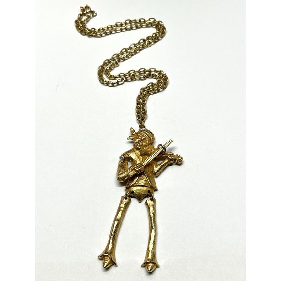 Vintage Gold Music Man Articulating Pendant Necklace - Picture 1 of 6